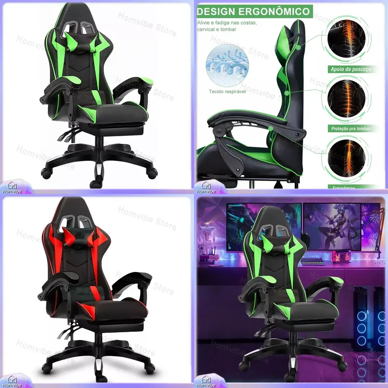 Pc Gaming Desk - High-Back Ergonomic Gaming Chair with Footrest